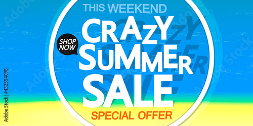 Crazy Summer Sale, poster design template, discount banner, vector illustration