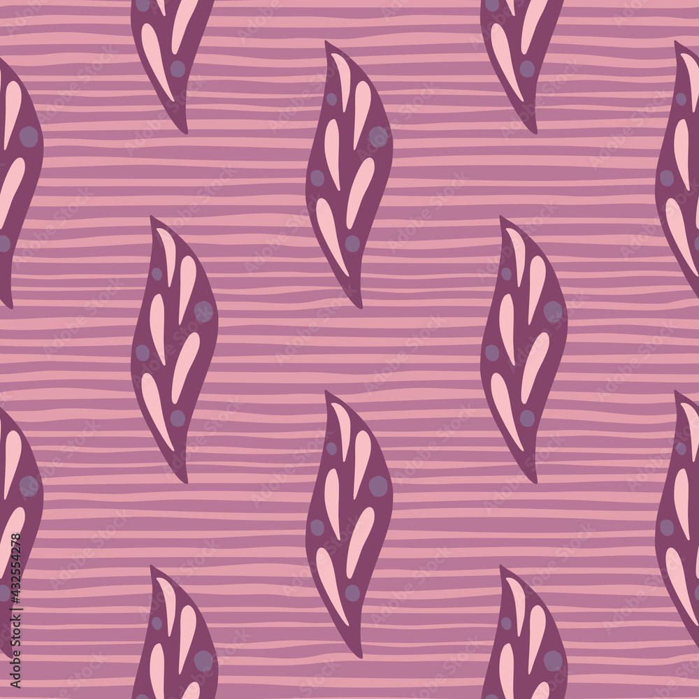 Simple style botanic seamless pattern with abstract leaves elements print. Purple and pink striped background. Simple style botanic seamless pattern with abstract leaves elements print. Purple and pink striped background.