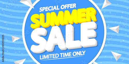 Summer Sale, poster design template, special offer, discount banner, vector illustration