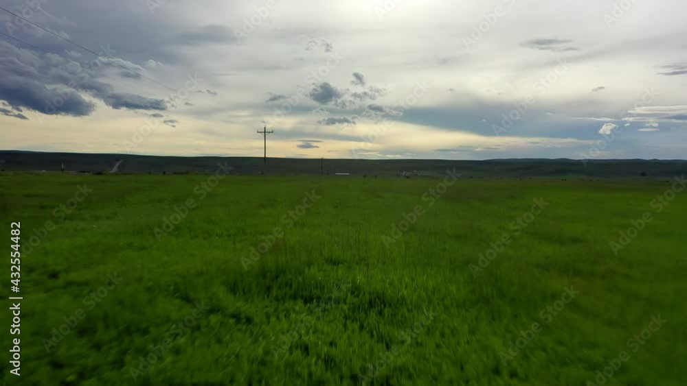 Aerial Shot Of Beautiful Landscape Against Sky, Drone Flying Over Field At Sunset - Montpelier, Idaho Aerial Shot Of Beautiful Landscape Against Sky, Drone Flying Over Field At Sunset - Montpelier, Idaho