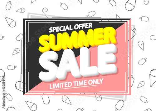 Summer Sale, poster design template, special offer, discount banner, vector illustration