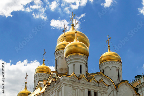 Annunciation Cathedral domes. The cathedral was a home church of Moscow Great Princes and Tsars intended for royal ceremonies and keeping the royal treasury.