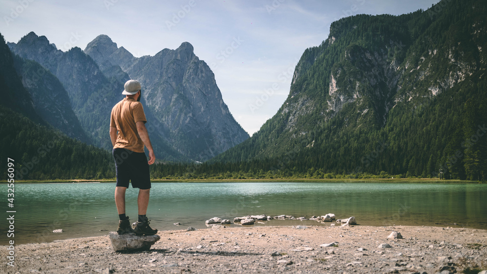 The beautiful Dobiacco lake in the Italian Dolomites The beautiful Dobiacco lake in the Italian Dolomites