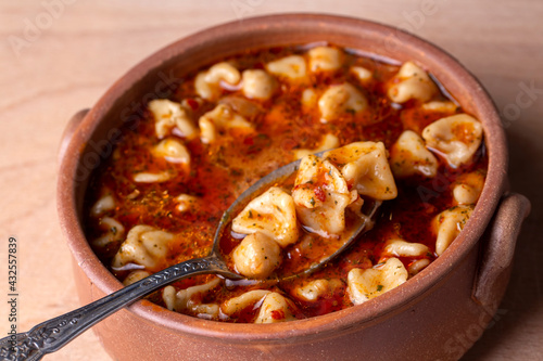 Traditional delicious Turkish food; ring soup (Turkish name; Yuksuk corbasi or yuzuk corbasi)
