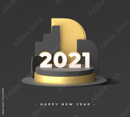 Happy new year 2021 with 3d typography object rendering photo