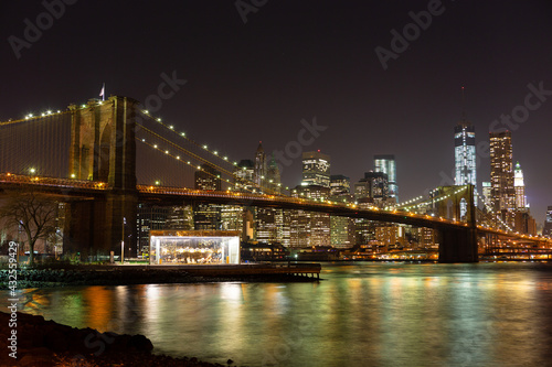 Brooklyn Bridge from Brooklyn  to Manhattan at night  New York  USA.