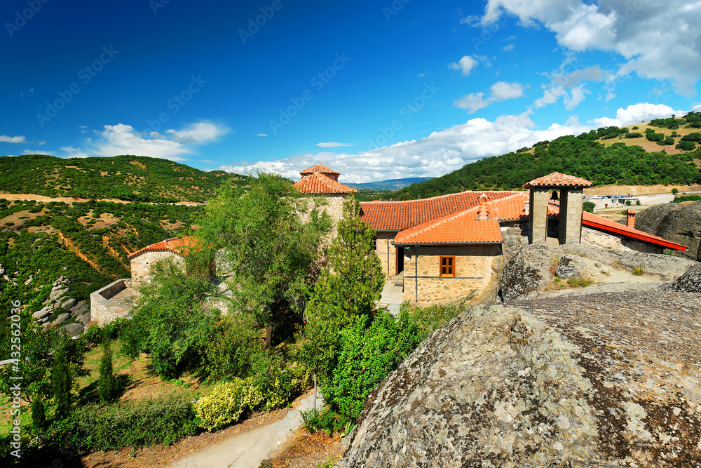 Fototapeta premium The Holly Monastery of Meteora on sandstone rock formations, Greece, Europe