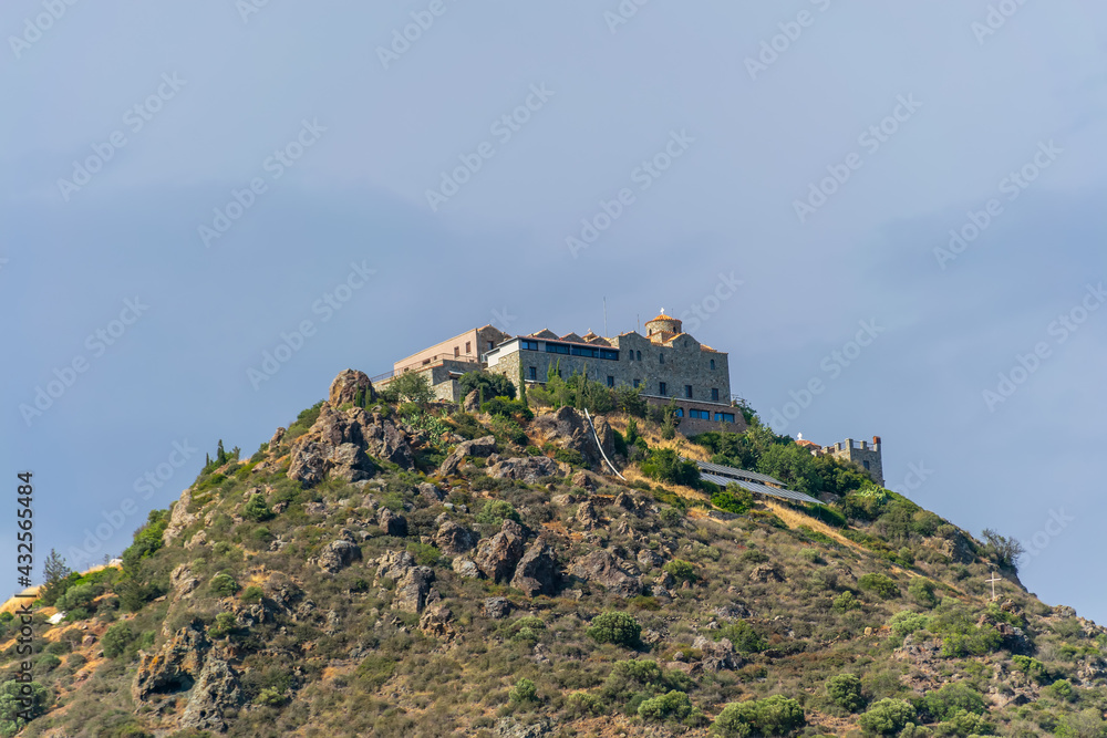 Obraz premium One of the most famous monasteries in Cyprus is Stavrovouni. Located at the top of the mountain.