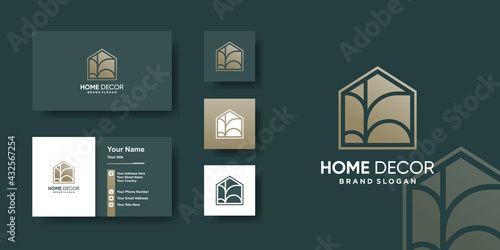 Home logo template with line art decoration style Premium Vector