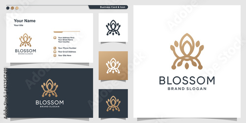 Blossom logo template with creative line art concept Premium Vector