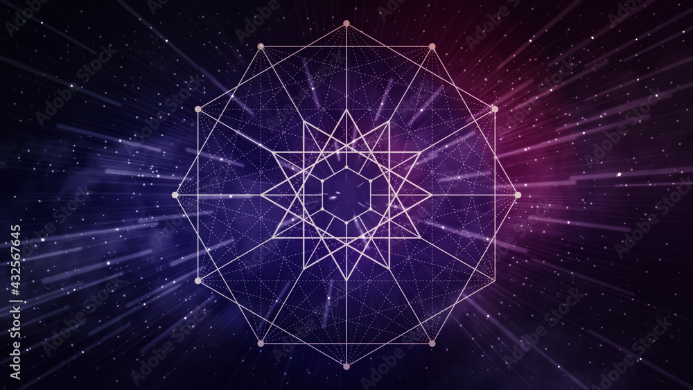 Purple and pink sacred geometry, space background - abstract, line art, dodecagram, dodecagon Purple and pink sacred geometry, space background - abstract, line art, dodecagram, dodecagon