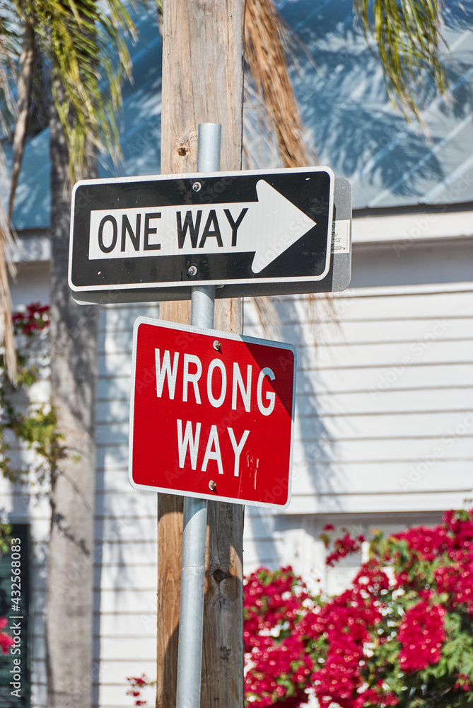 Confusing street signs one way and wrong way Confusing street signs one way and wrong way