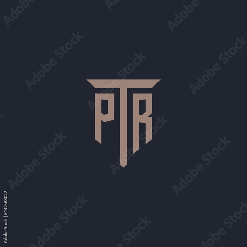 PR initial logo monogram with pillar icon design