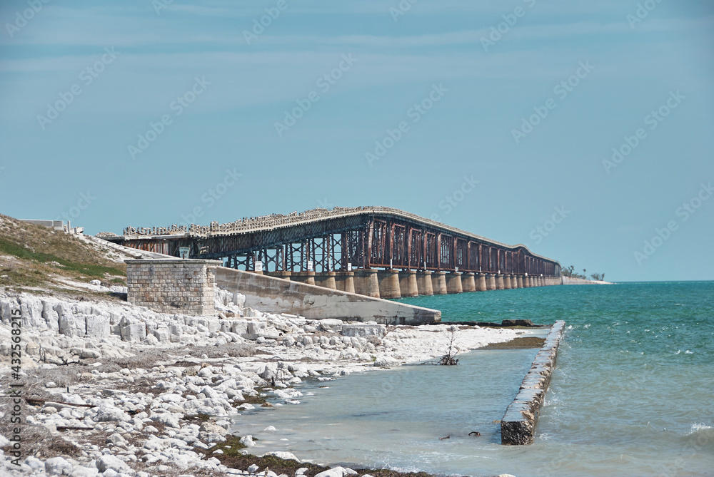 Panorama of old seven mile bridge at Florida Keys Panorama of old seven mile bridge at Florida Keys