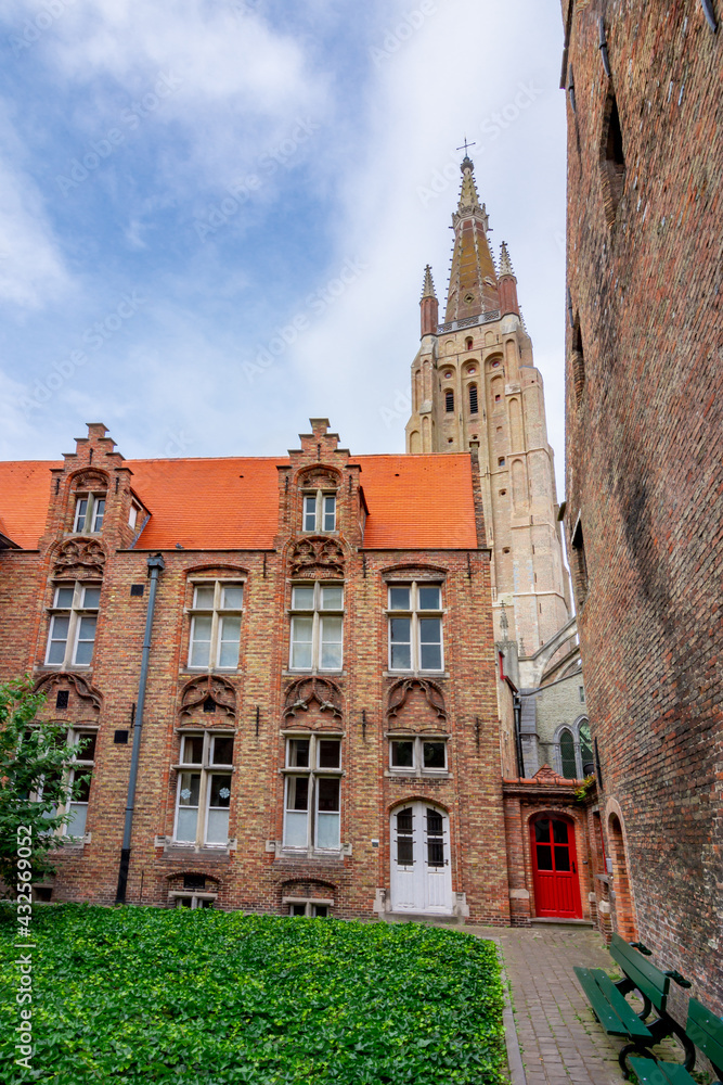 Old Bruges architecture and Church of Our Lady, Belgium