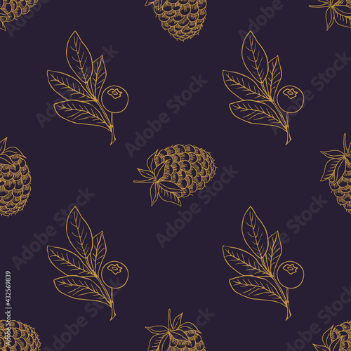 vector seamless pattern with blue berry and raspberry-02