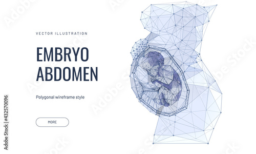 Fetus in the tummy of a pregnant woman futuristic polygonal concept. Vector illustration for obstetric center or gynecologist on a white background
