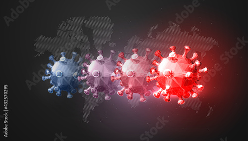 Mutating virus concept in a futuristic style on a dark background with DNA structure. Flu strain evolution, vector illustration in futuristic polygonal style