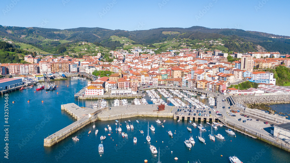 aerial view of bermeo fishing town, Spain