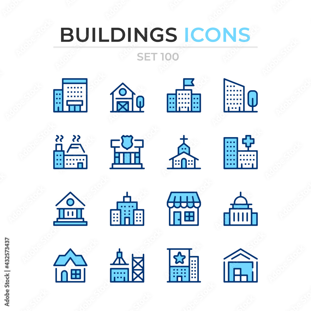 Buildings icons. Vector line icons set. Premium quality. Simple thin line design. Modern outline symbols collection, pictograms.