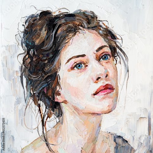 Art painting. Portrait of a girl with brown hair is made in a classic style. . photo