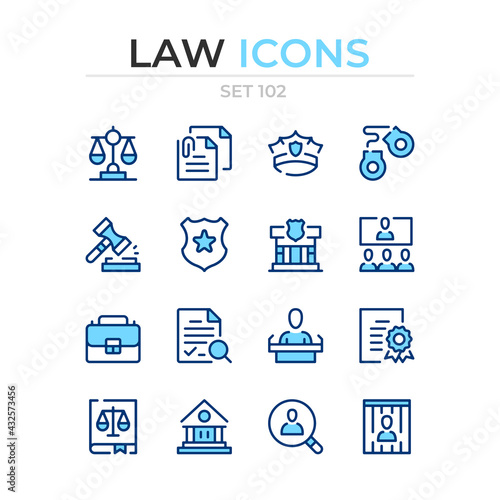 Law icons. Vector line icons set. Premium quality. Simple thin line design. Modern outline symbols collection, pictograms.
