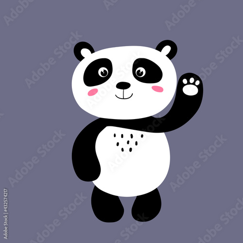 Fototapeta Naklejka Na Ścianę i Meble -  Cute panda baby isolated on color background. Funny asian animals. Card, postcards for kids. Little bear child smiling. Flat vector illustration for fabric, banner, card, wallpaper, poster.