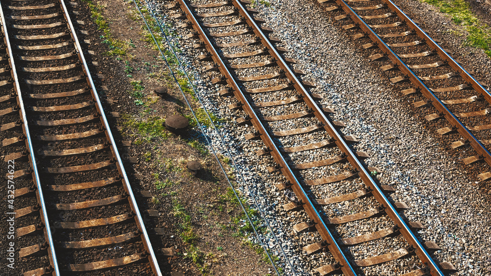 Railroad tracks for train transportation, toned.