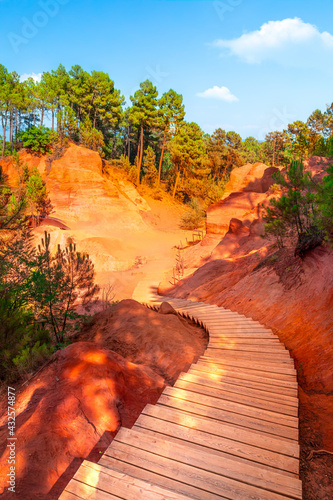 Roussillon, red rocks of Colorado colorful ochre canyon in Provence, landscape of France photo