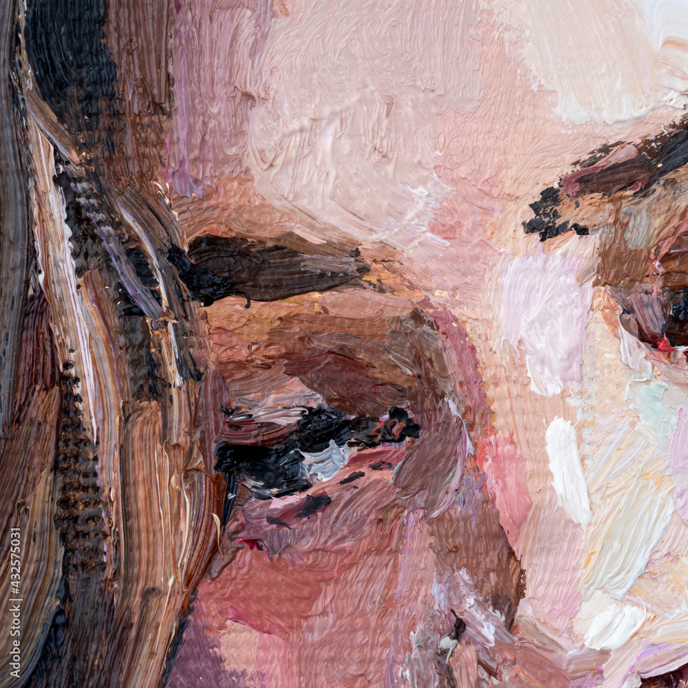 .Detail of oil painting on canvas. Fragment of a woman's face.