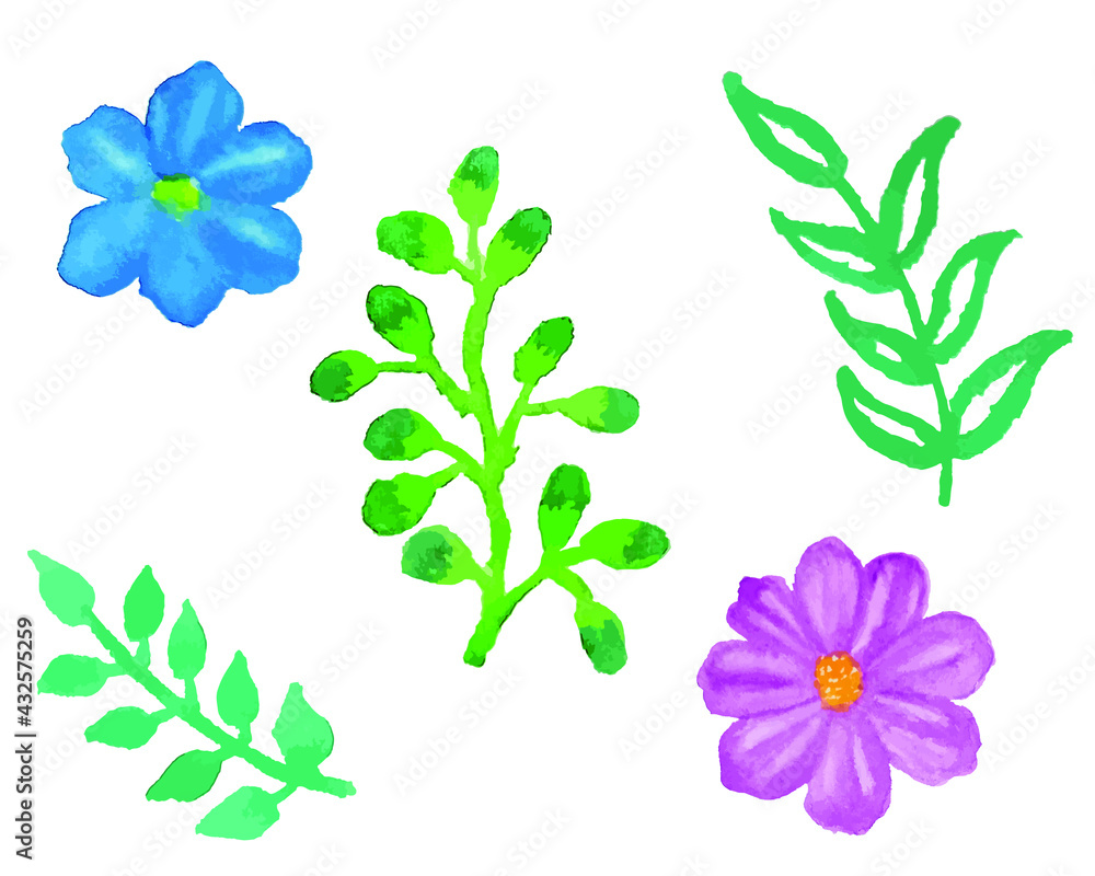 watercolor flower design elements. Watercolor flower with leaves isolated on transparent background. floral pattern element.