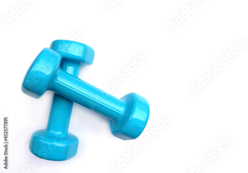 Two blue dumbbells