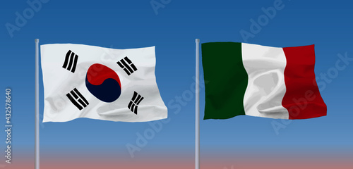 イタリアと韓国の国旗