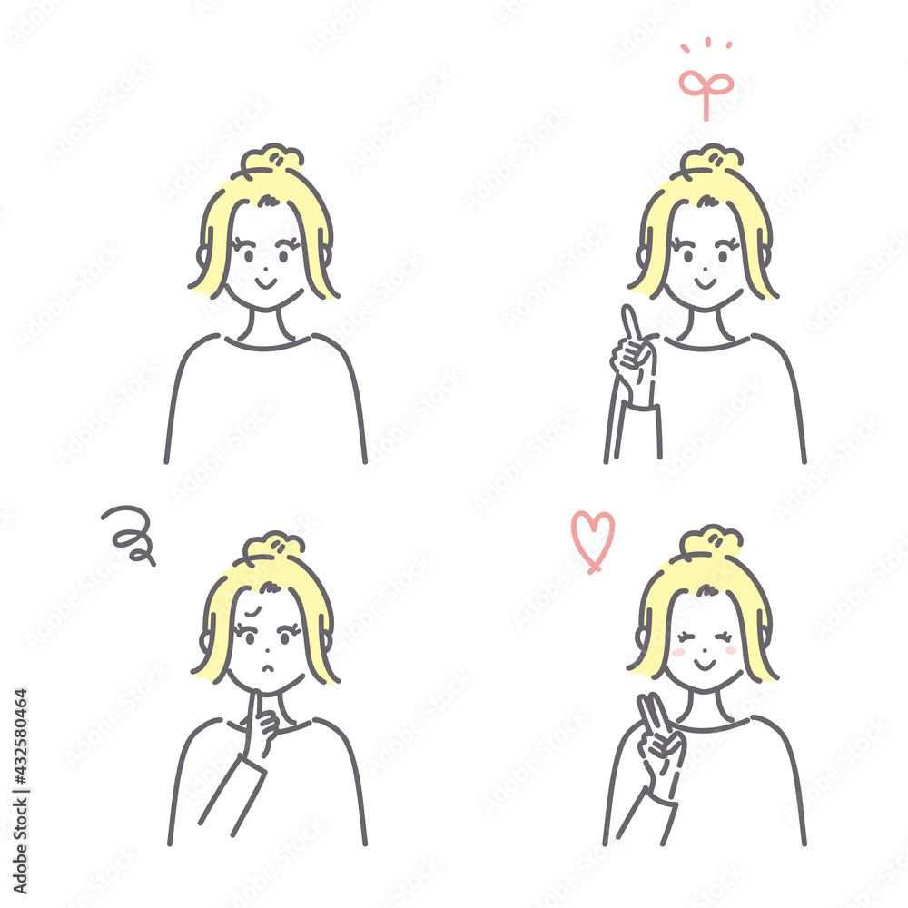 基本ポーズの女性のイラスト素材セット 基本ポーズの女性のイラスト素材セット