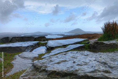 Scenic view of a landscape in Connemara National Park in Letterfrack Ireland photo
