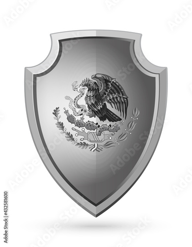 Eagle devouring a snake. The national emblem of Mexico on a metal shield. Mexican coat of arms. Vector illustration