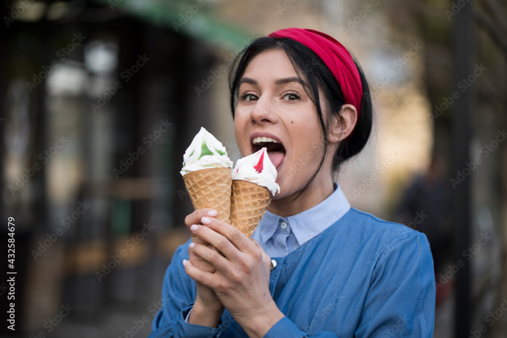 female eating ice cream. Woman posing nature. Ice cream. Love girl. female eating ice cream. Woman posing nature. Ice cream. Love girl.