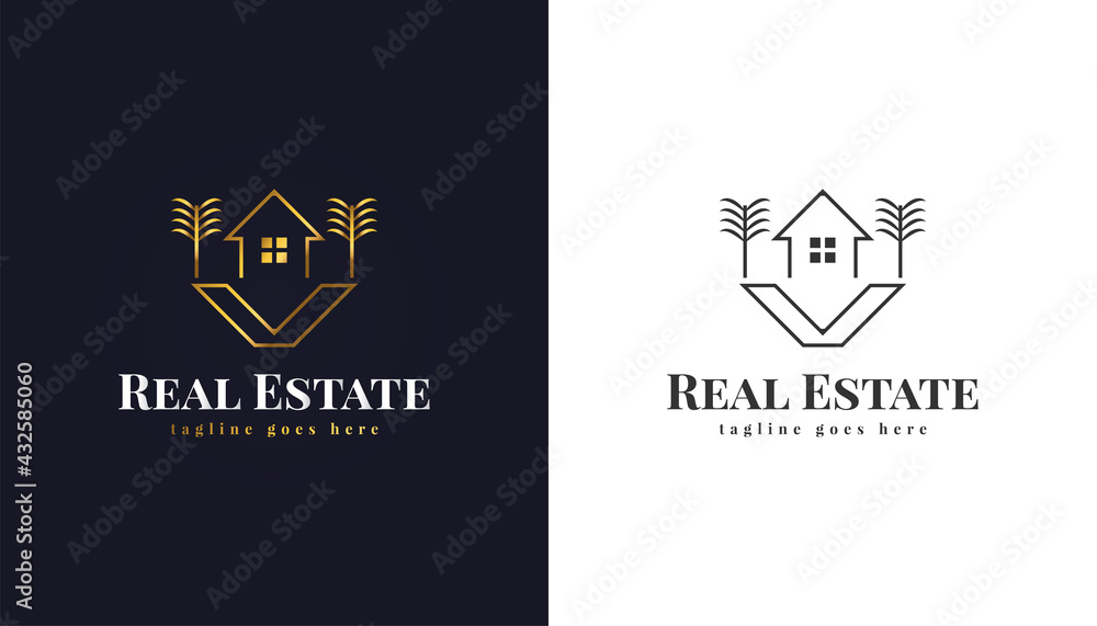 Luxury Gold Real Estate Logo. Building, Property Development, Architecture and Construction Logo