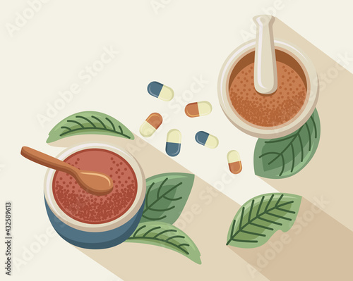 medicines and leafs