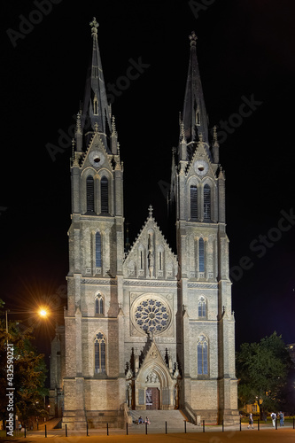The Church of St Ludmila at night in Prague