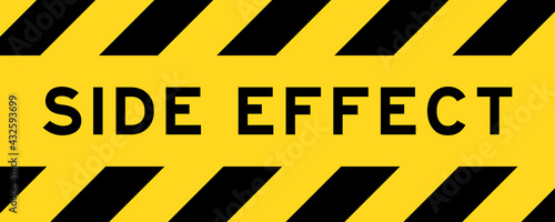 Yellow and black color with line striped label banner with word side effect
