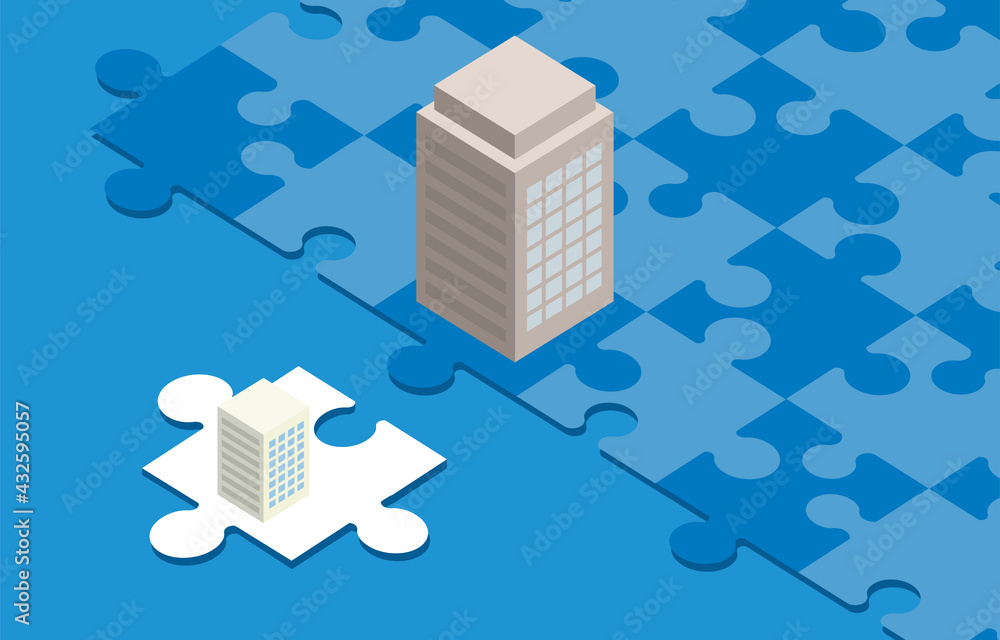 企業とパズルピース 経営統合 M Aのイラストイメージ ベクター Stock Vector Adobe Stock