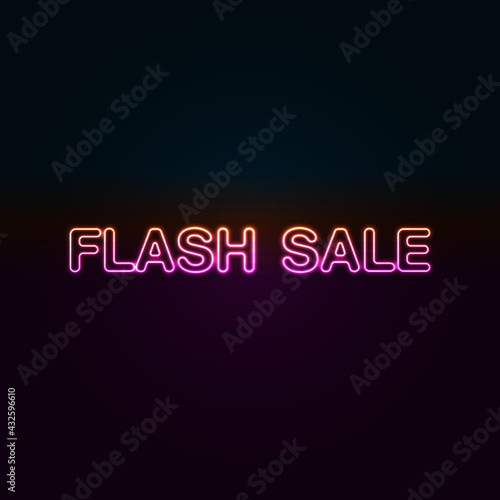 Glow Pink Orange Flash Sale Vintage Banner in horizontal alignment. Advertising signage for promotion flash sale offer, this design is a simple neon technique typography style.