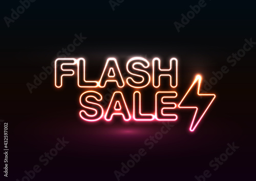 Glow Pink Orange Flash Sale Vintage Banner. Advertising signage for promotion flash sale offer, this design is a simple neon technique typography style.