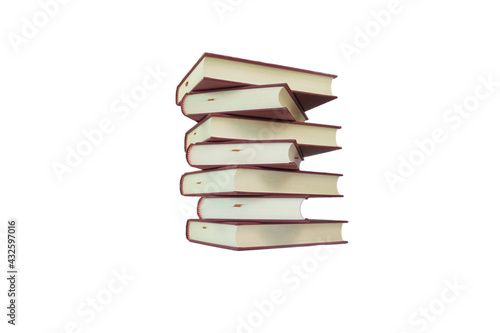 isolated stack of hardcover books on white background