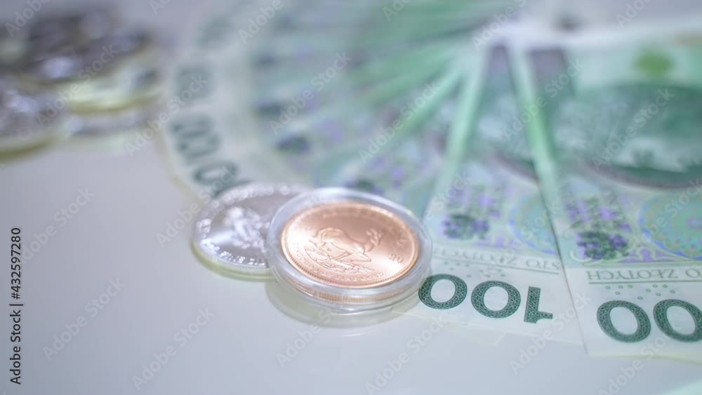 Official currency of the USA and Poland in denominations. Polish Zloty