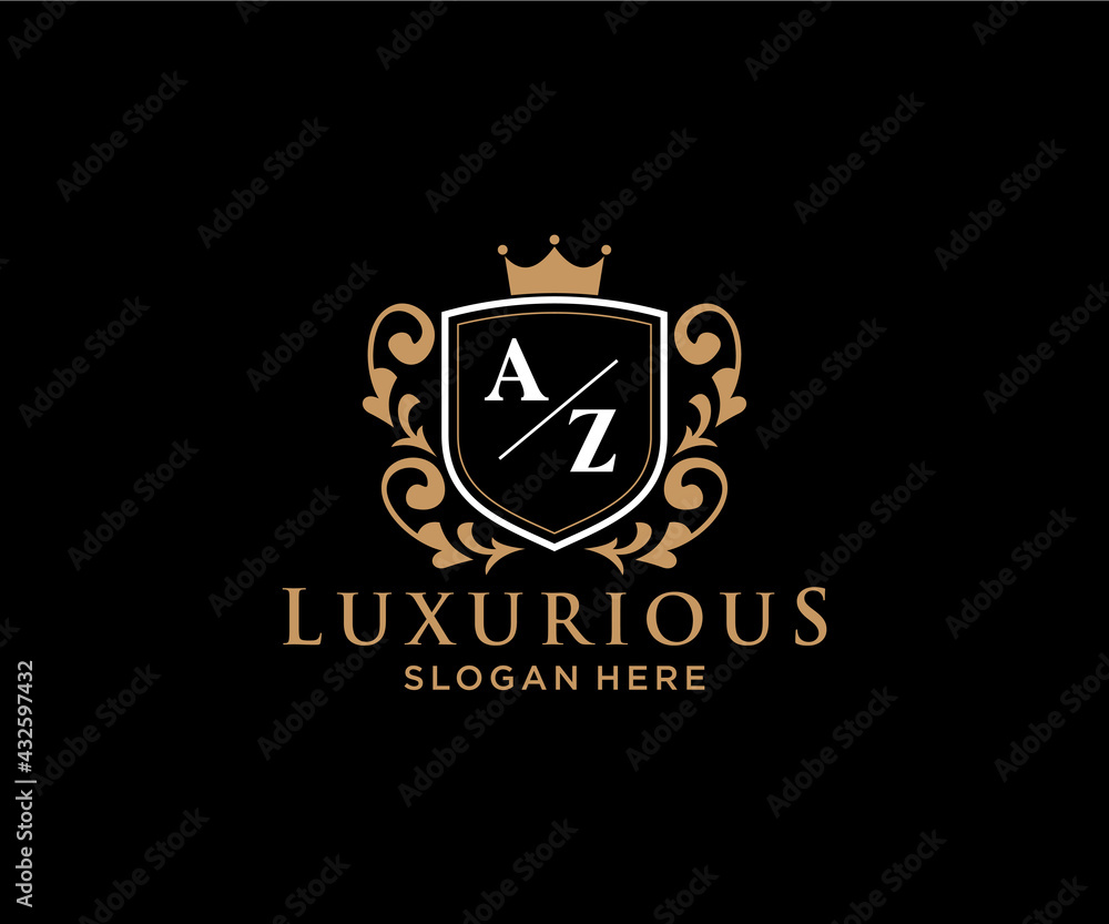 Initial AZ Letter Royal Luxury Logo template in vector art for ...