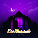 Eid Mubarak with mosque and Moon background design.