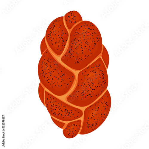 Challah with sesame seeds is the national Jewish food. White bread. Vector illustration isolated on white background.