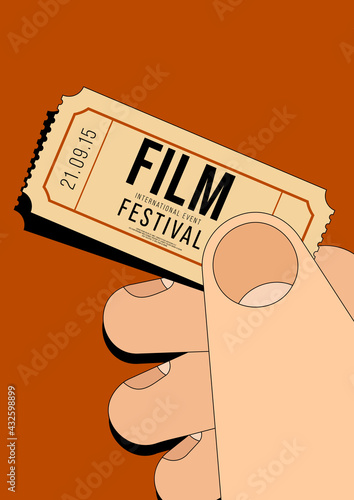 Movie and film poster design template background with vintage cinema ticket